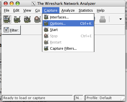 Wireshark in Action: Someone clicking on Capture > Options 