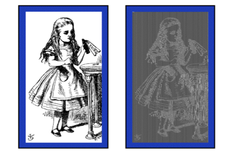 Image of Alice in Wonderland original and ECB encrypted