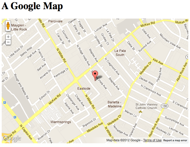 A Google Map with Pin