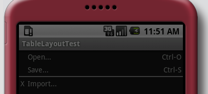 Android Screenshot of a TableLayout