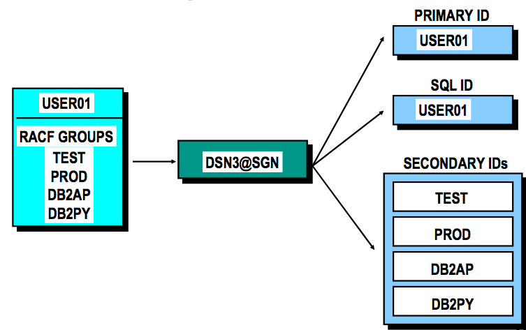 Example of USER01 getting auth ids during signon