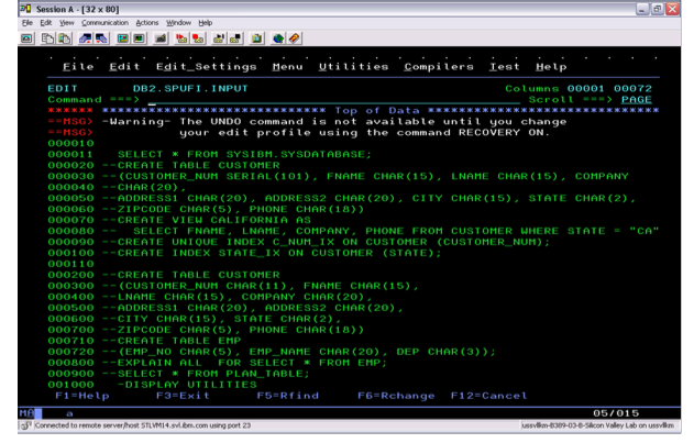 SPUFI Screenshot showing SQL Statements