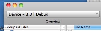 XCode Window Upper Left Corner