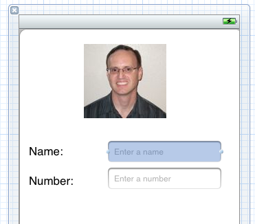 An example of a iPhone UI with an image and two textfields