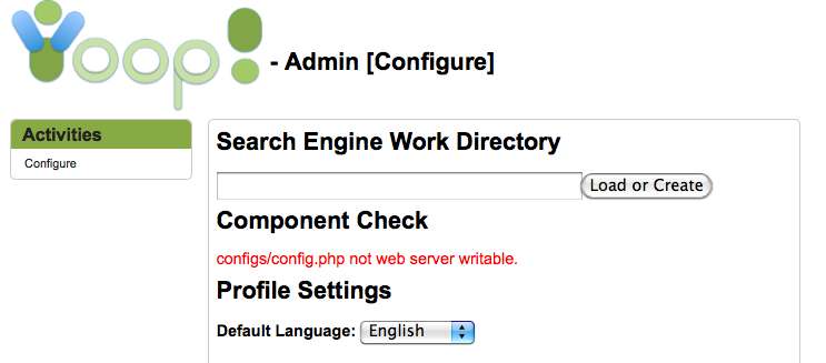 The Work Directory Configuration Screen