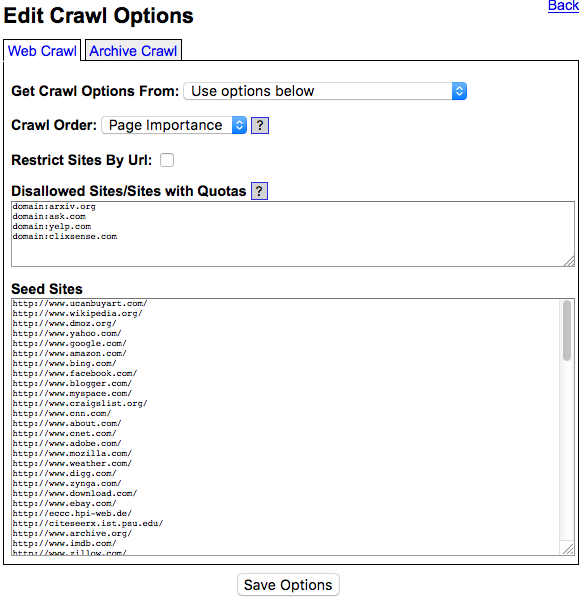 Crawl Options