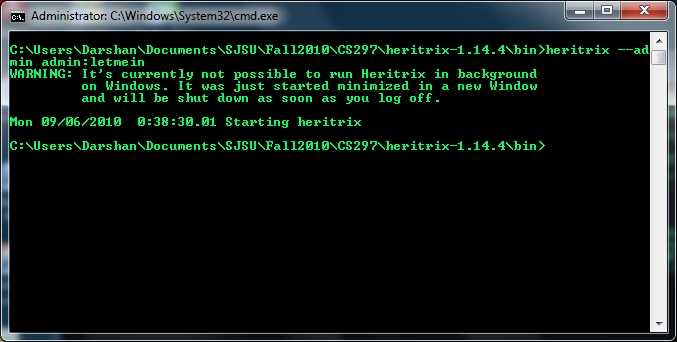 Running Heritrix from command prompt