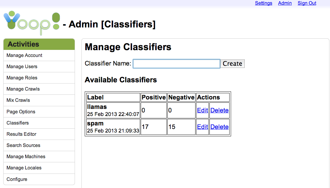 classifiers listing