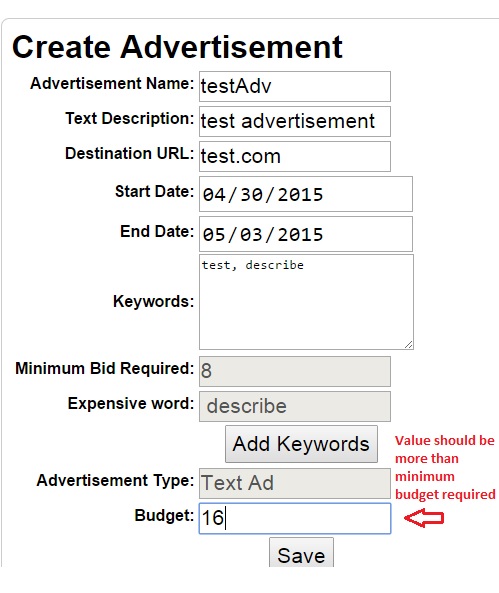 Create advertisement form
