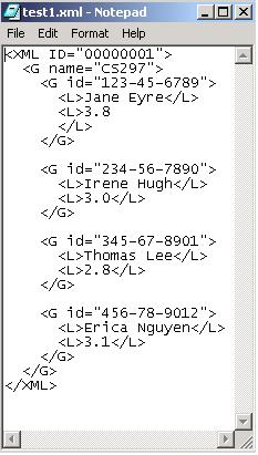 Screenshot of our test1.xml file