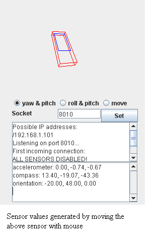 values generated by moving the simulator phone