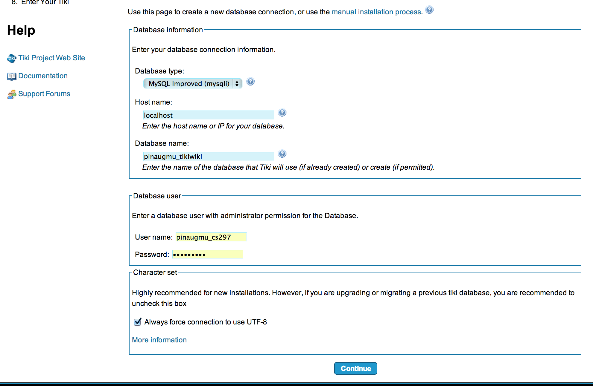 Database settings