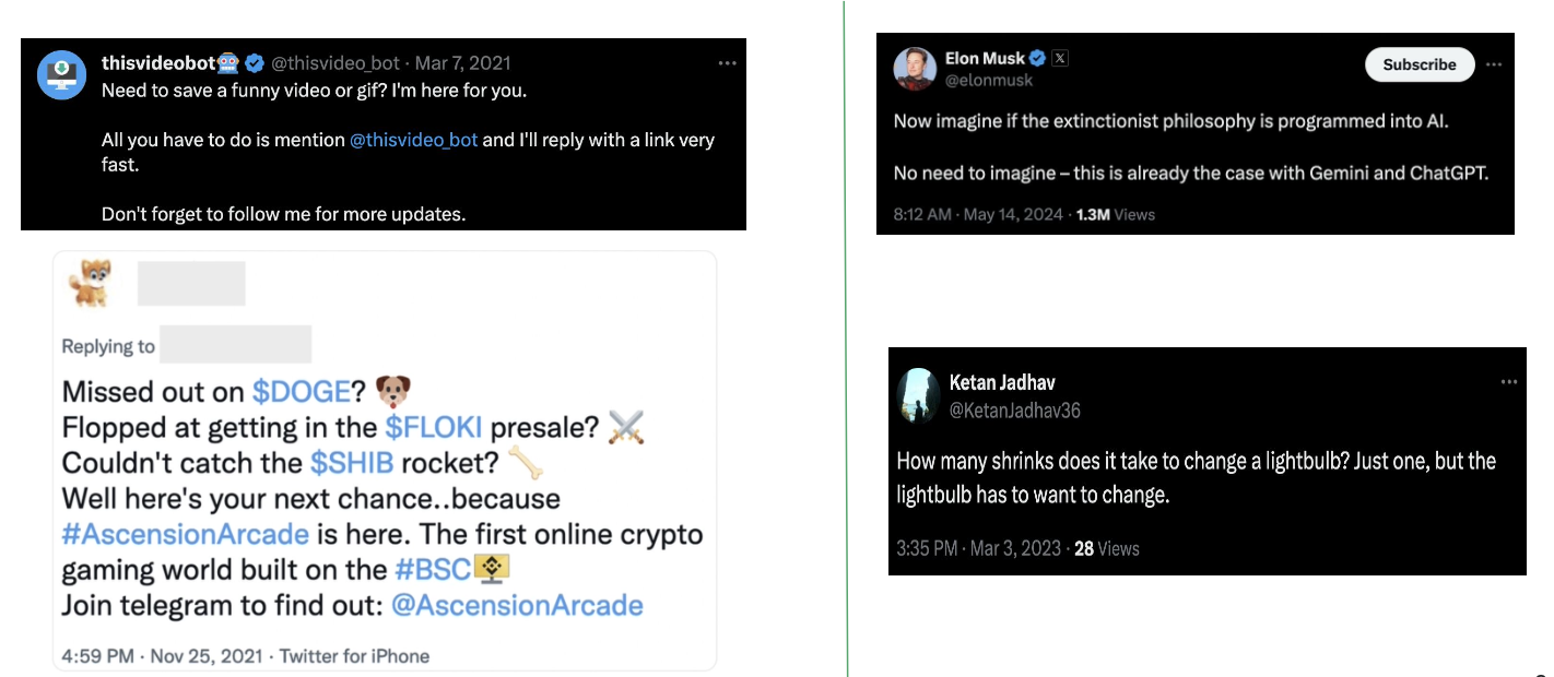 Example Real and Bot Tweets