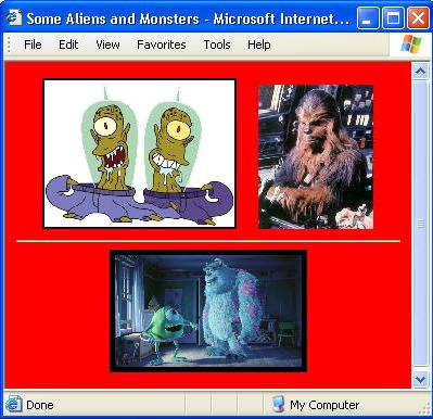 center image html tag.  <CENTER> tag do: <HTML> <HEAD> <TITLE>Some Aliens and Monsters</TITLE> 