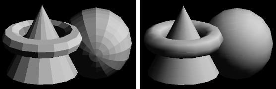 Objects with flat and smooth shading
