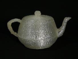 Computer graphic teapot rendered with crystal texture