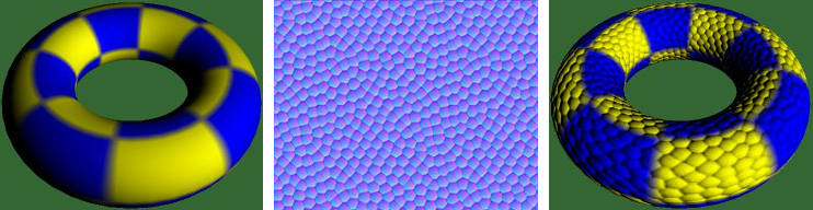 Application of a snakeskin bump-map texture to a computer graphic toroid.