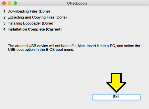 Screenshot of UNetbootin application running on Mac OSX