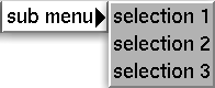 Screenshot of a submenu in glut with three menu options: selection 1, selection 2, and selection 3.
