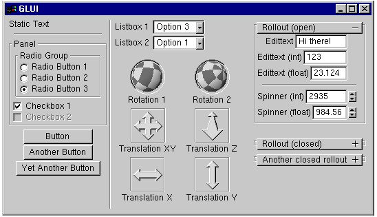 Screenshot of the GLUI Graphical User Interface widget set.