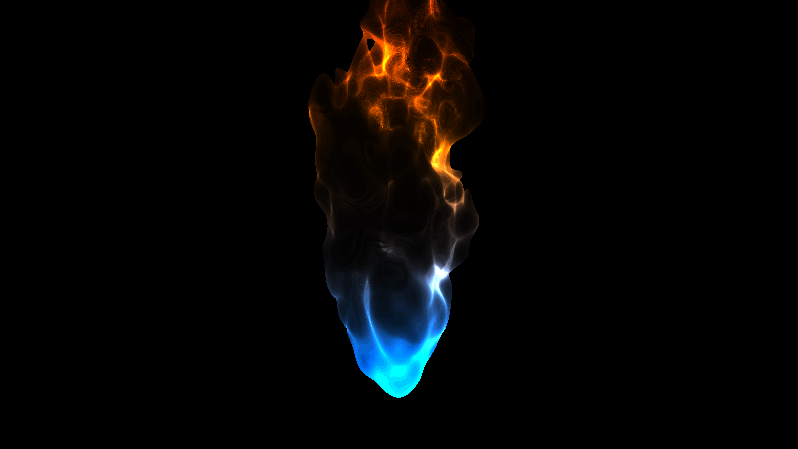 Screenshot of an OpenGL shader that simulates a flame.