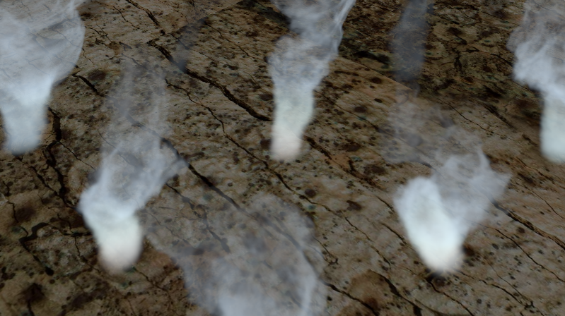 Screenshot of an OpenGL shader that simulates smoke emanating from the ground.