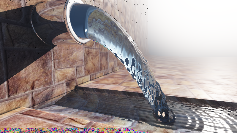 Screenshot of an OpenGL shader that simulates water pouring out of a pipe.