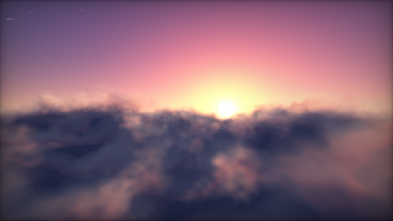 Screenshot of an OpenGL shader that simulates clouds.