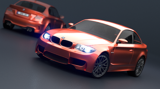 Computer graphic rendering of a BMW automobile.