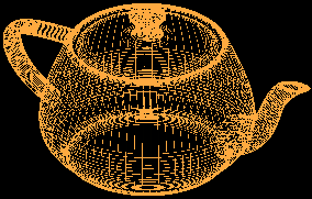 3D wireframe mesh view of the Utah teapot.