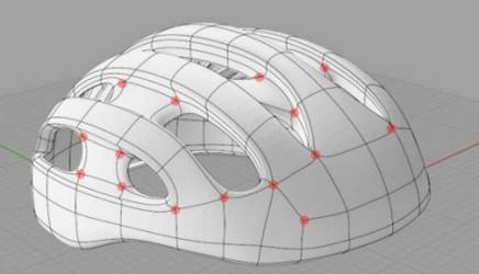 Image of a bicycle helmet modeled with splines in a mesh.