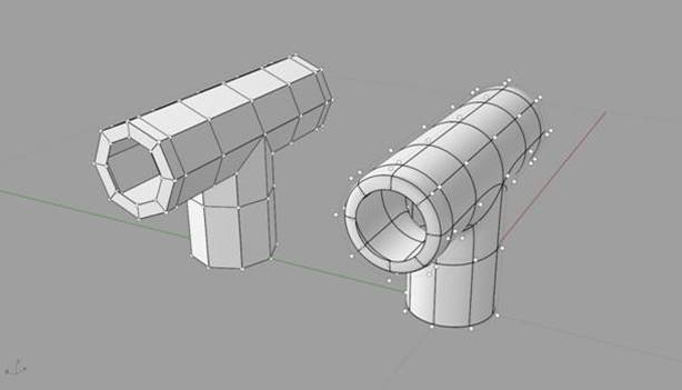 Image of T-pipes modeled from splines.