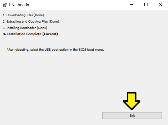 Screenshot of UNetbootin application running on Windows 10