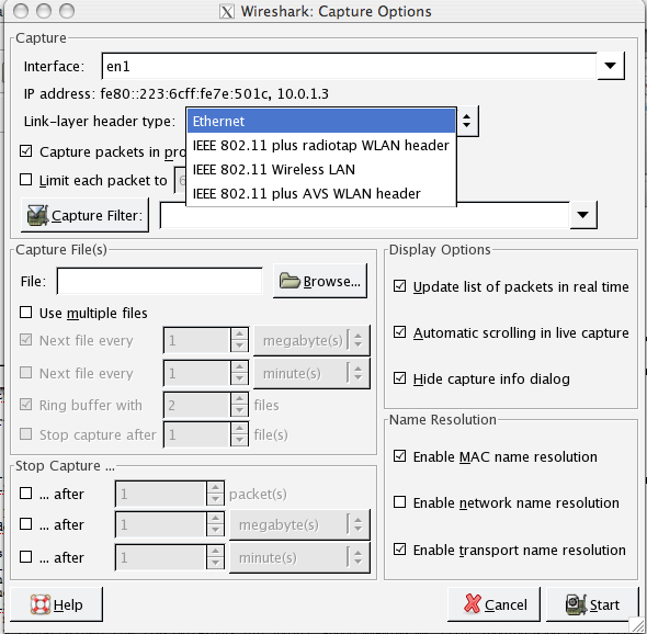 Wireshark in Action: Someone clicking on Capture > Options 