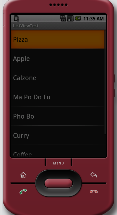 Android Screenshot of a ListView