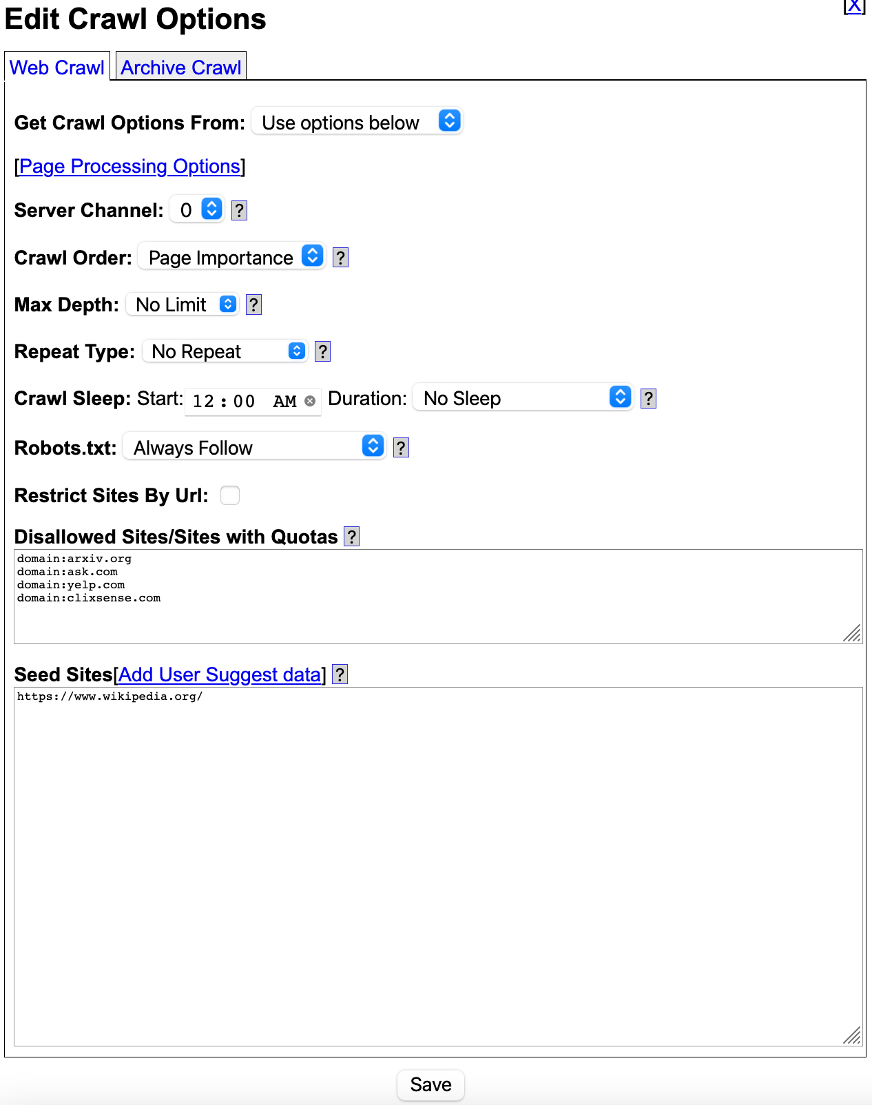 Crawl Options