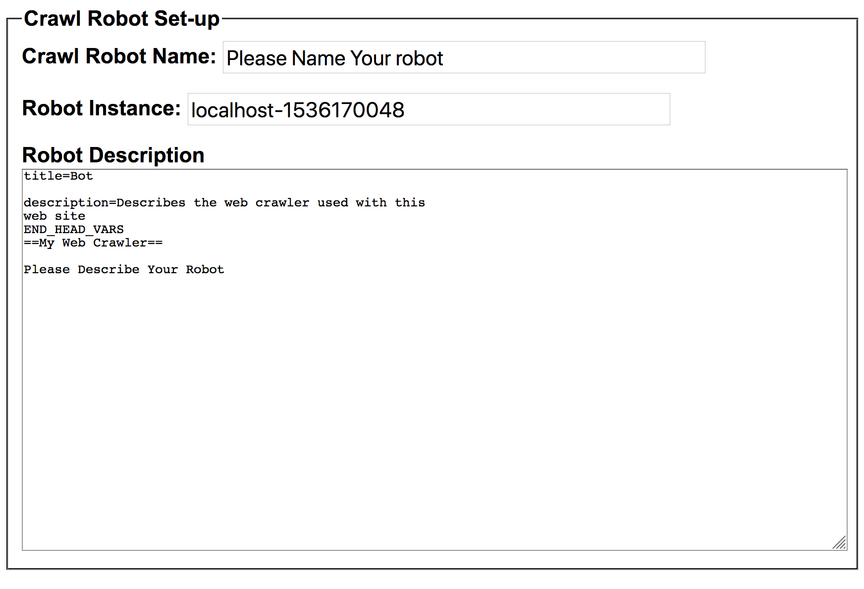 Textfield for setting robot info